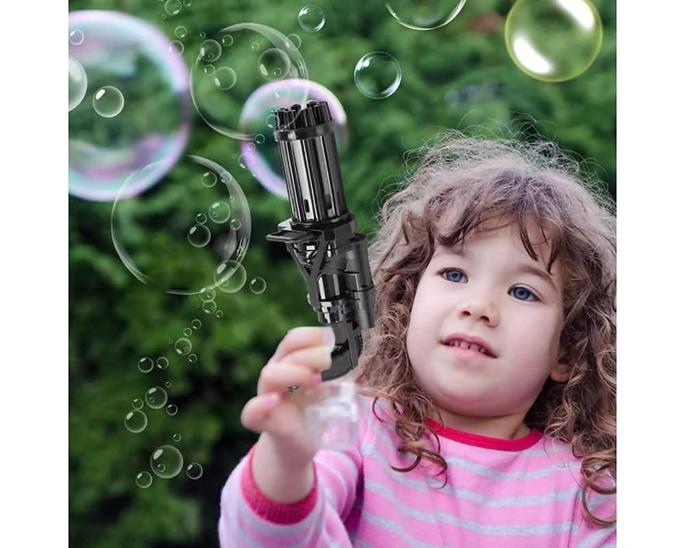 Bubble Gun- 8 Hole Automatic Gatling Bubble Gun Blower Maker, with 3 Batteries and Bubble Water(Assorted Color) h5swdg-k7