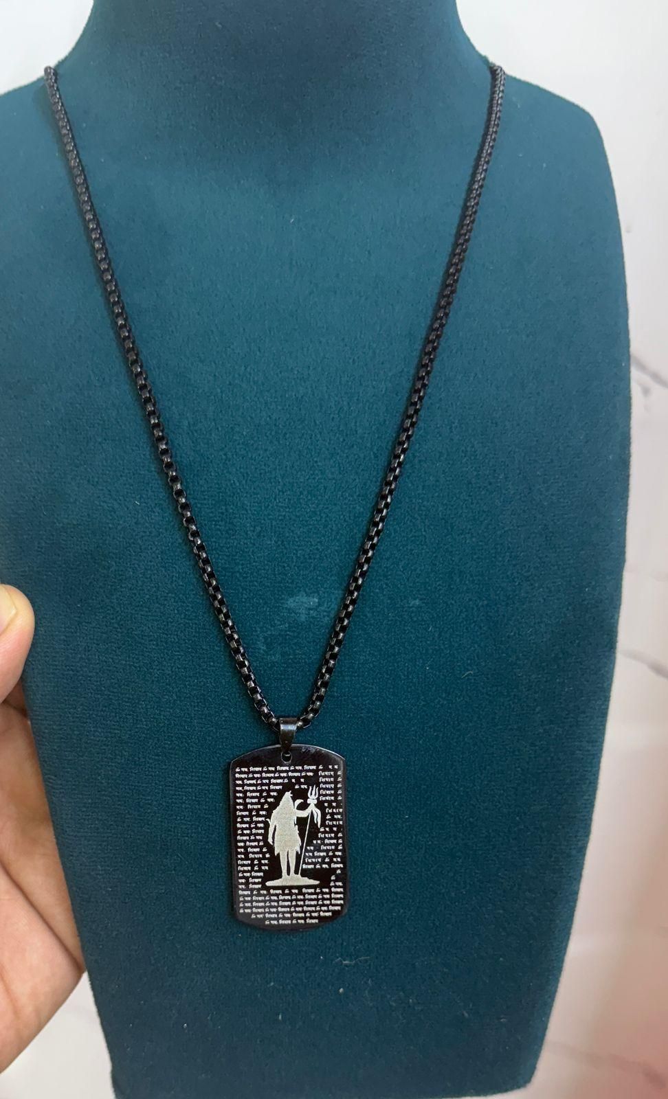 108 Om Namah Shivay MicroCarved Tag Pendent with Chain h5swdg-k7