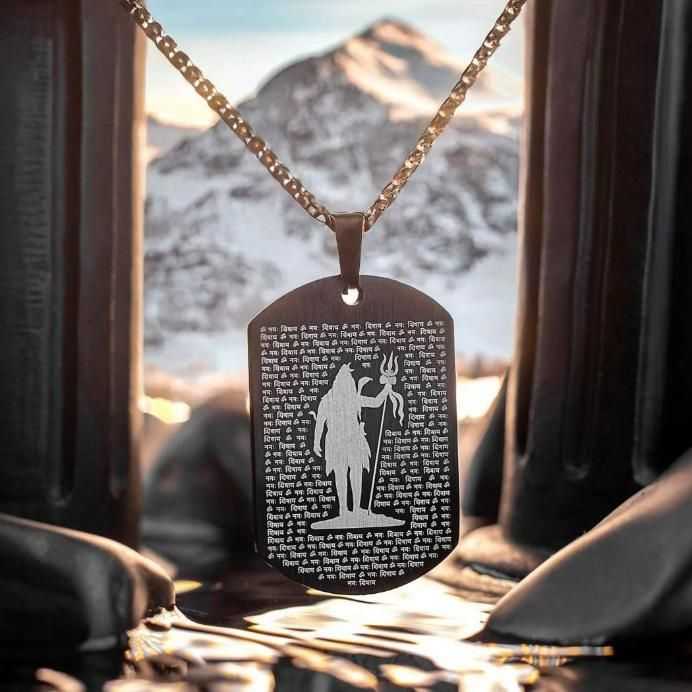 108 Om Namah Shivay MicroCarved Tag Pendent with Chain h5swdg-k7