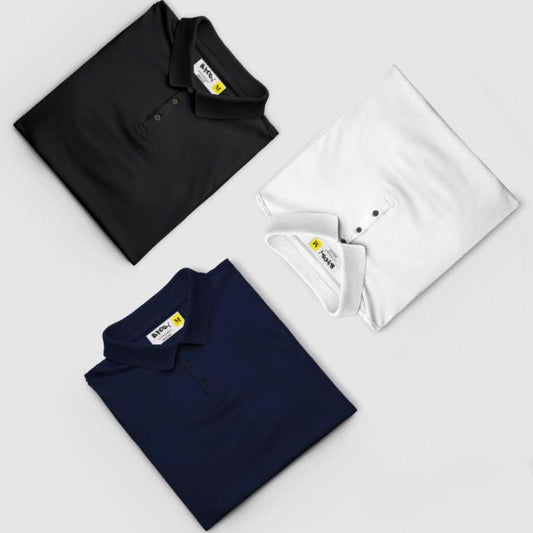 Poly Cotton Solid Half Sleeves Mens Polo T-shirt (Pack of 3) h5swdg-k7
